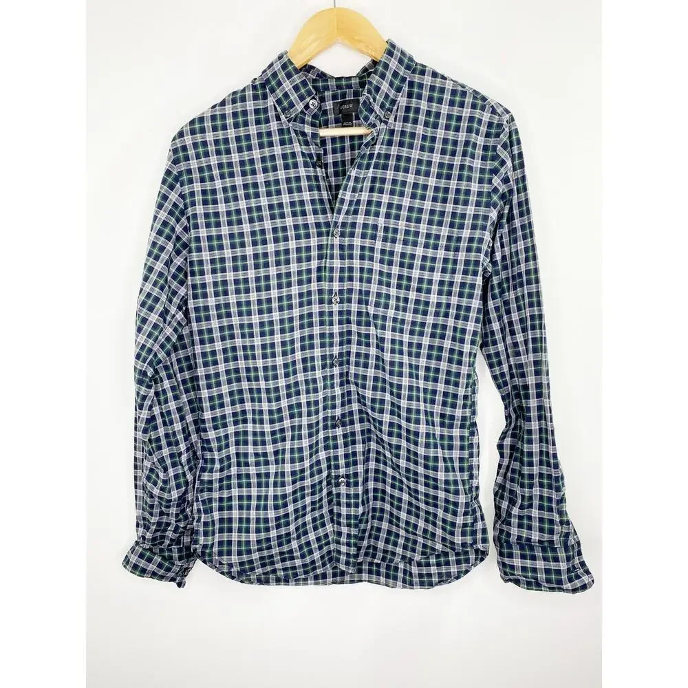 J.Crew Blue Green Plaid‎ Long Sleeve Button Down Shirt Men's Size Small S